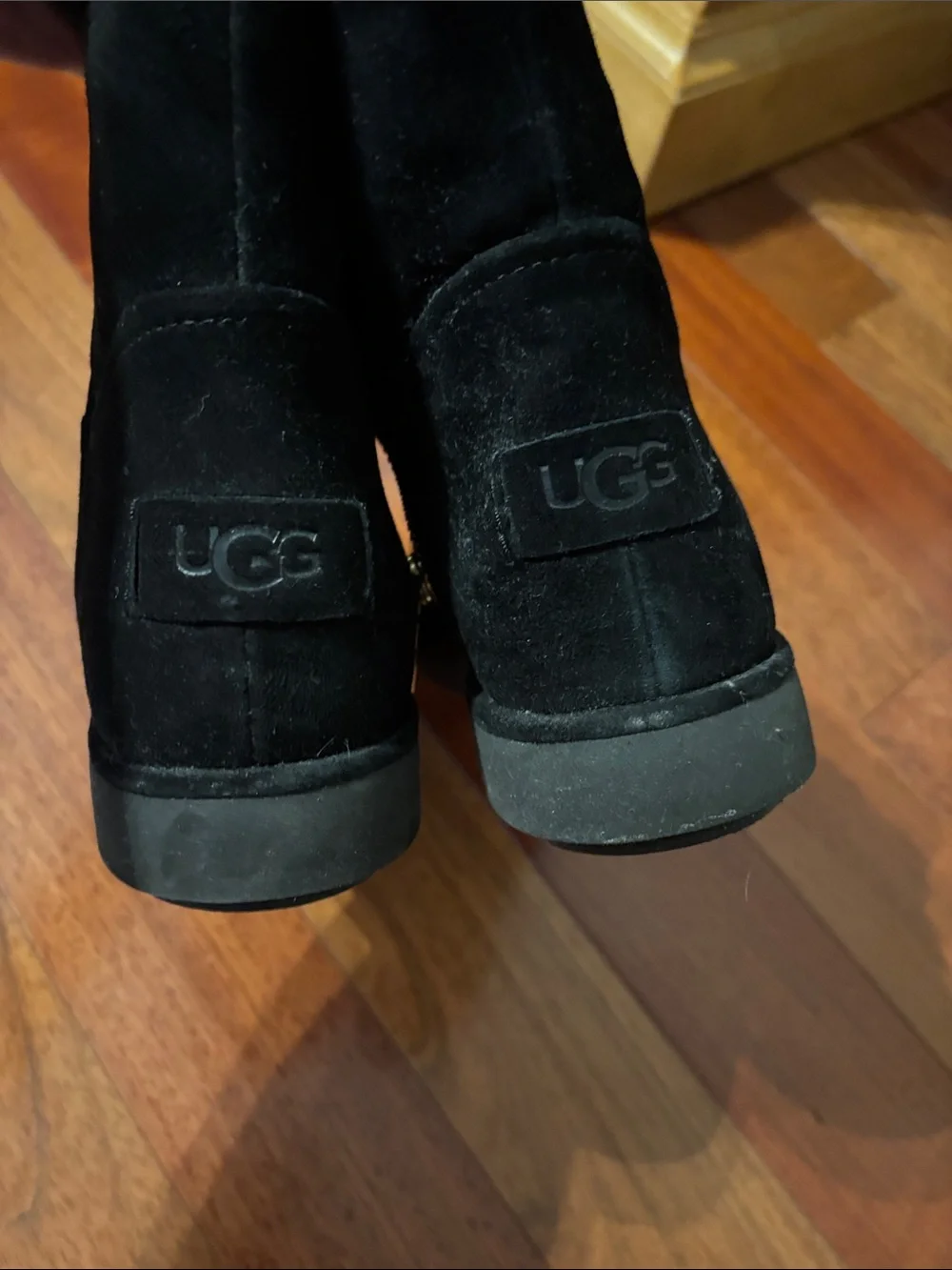 UGG Black Suede Faux Fur Zip Ankle Boots